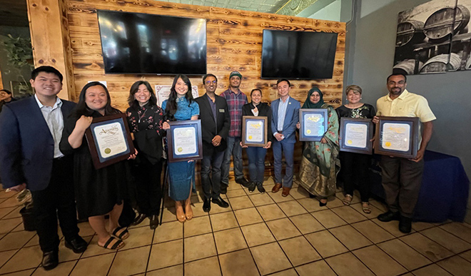 Group photo of Asm. Lee with Fremont Unified School District's Board members