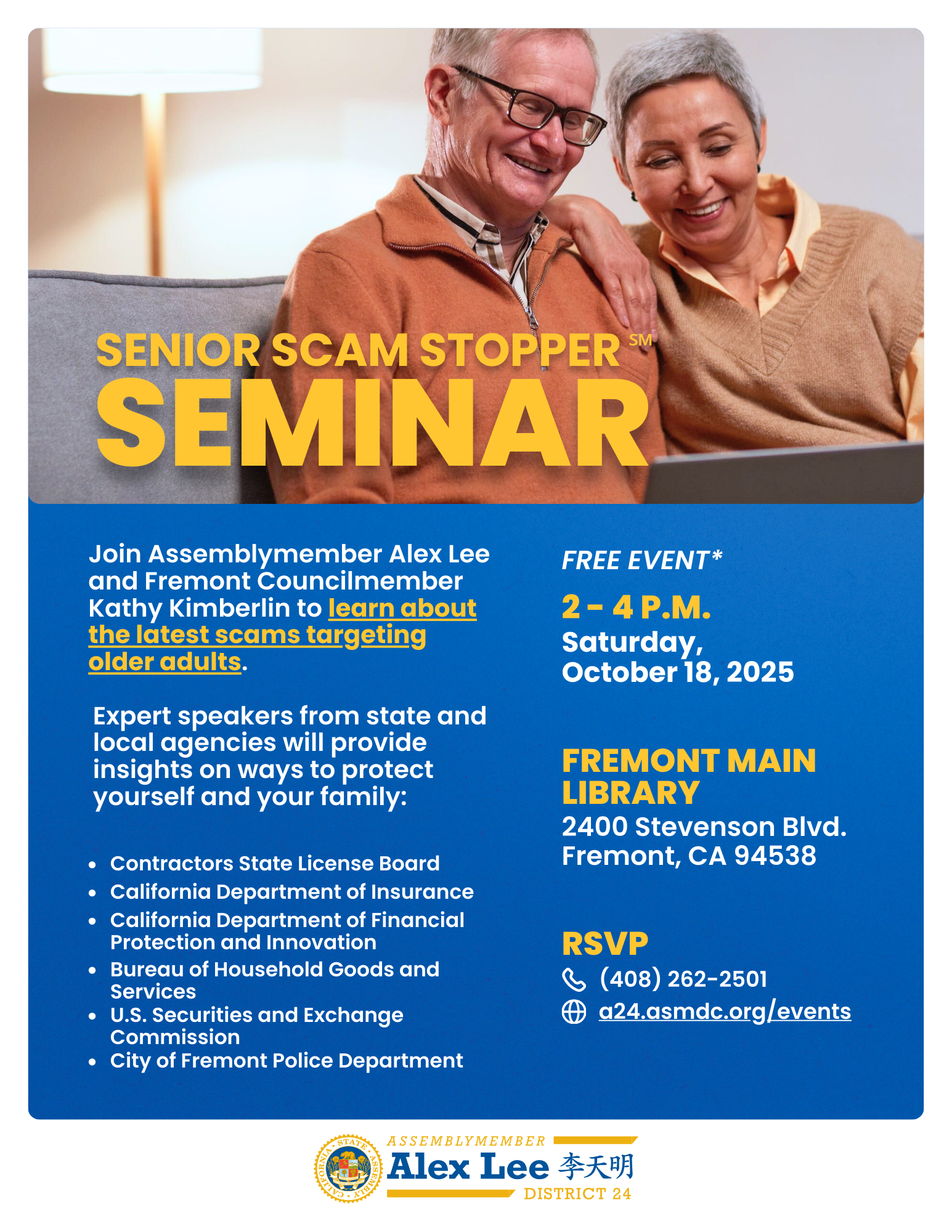 Asm. Lee Senior Scam Stopper Seminar Graphic