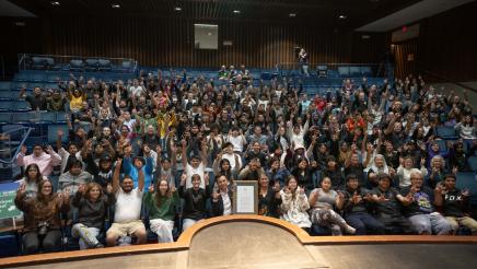 Asm. Lee with students and guests at the bill signing event